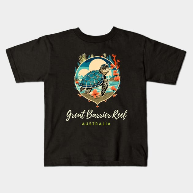 Great Barrier Reef Australia Sea Turtle Coral Reef Kids T-Shirt by TGKelly